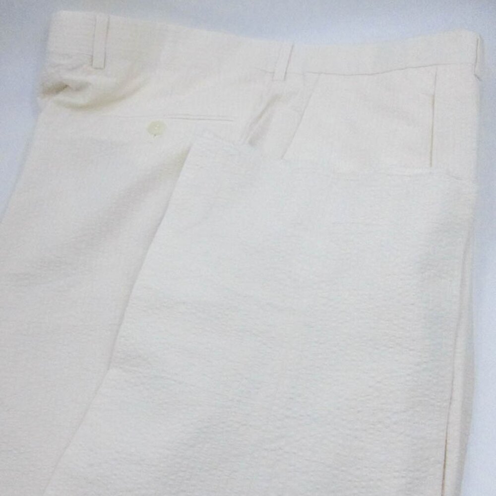 NEW Saks Fifth Ave Silk/Cotton Mens Pants Light Yellow Seersucker 38W Unhemmed